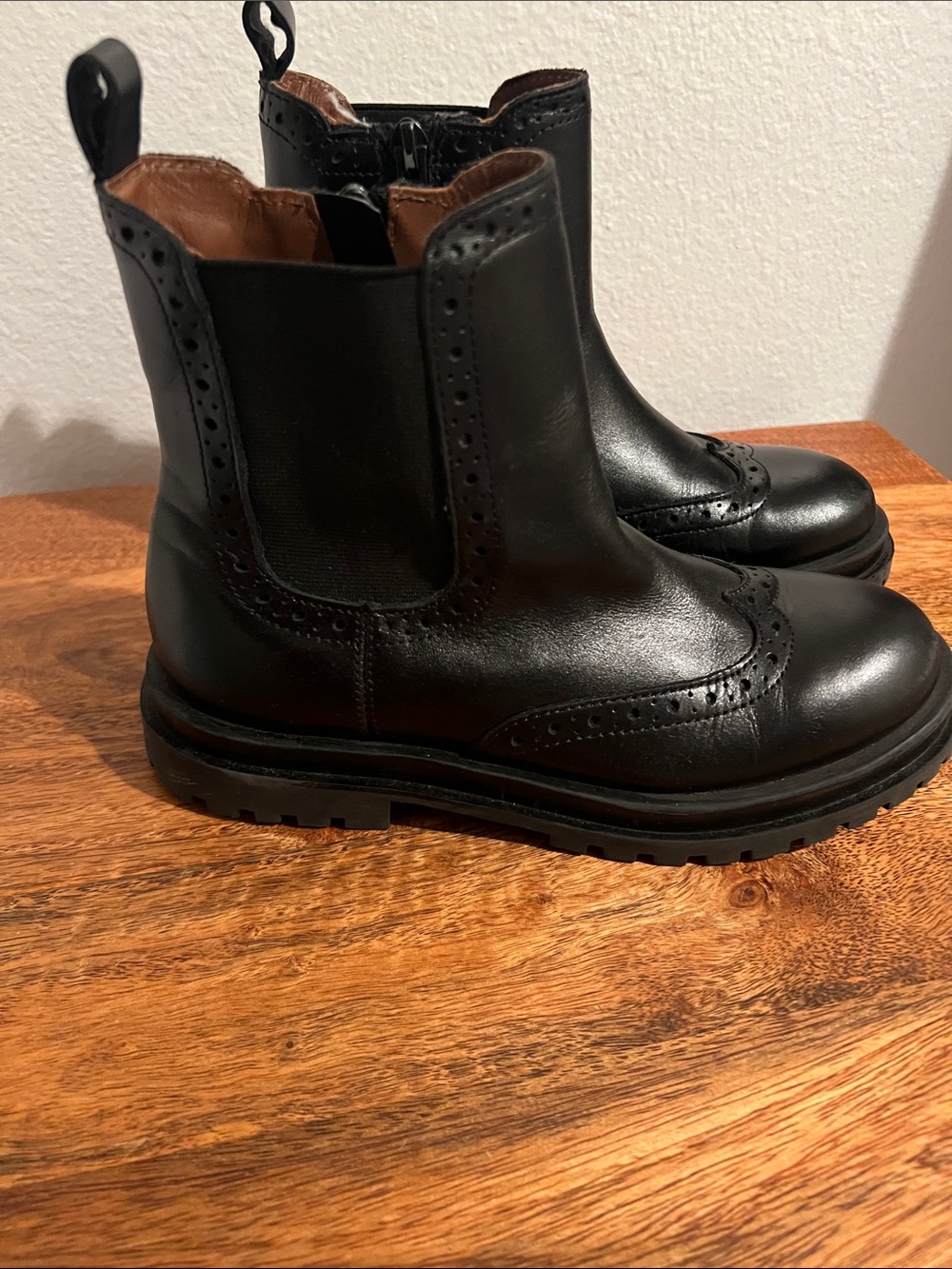 Zara Kids Black Leather Chelsea Brogue Boots